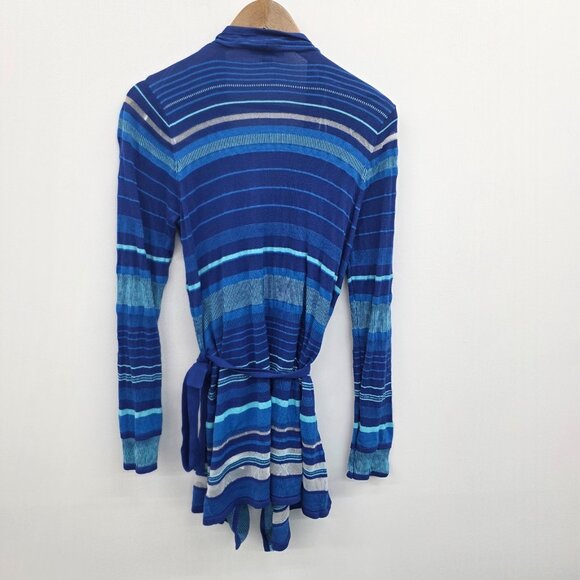 Tommy Hilfiger Womens M Blue Striped Cardigan Sweater Belted Open Front Layering - Picture 4 of 14